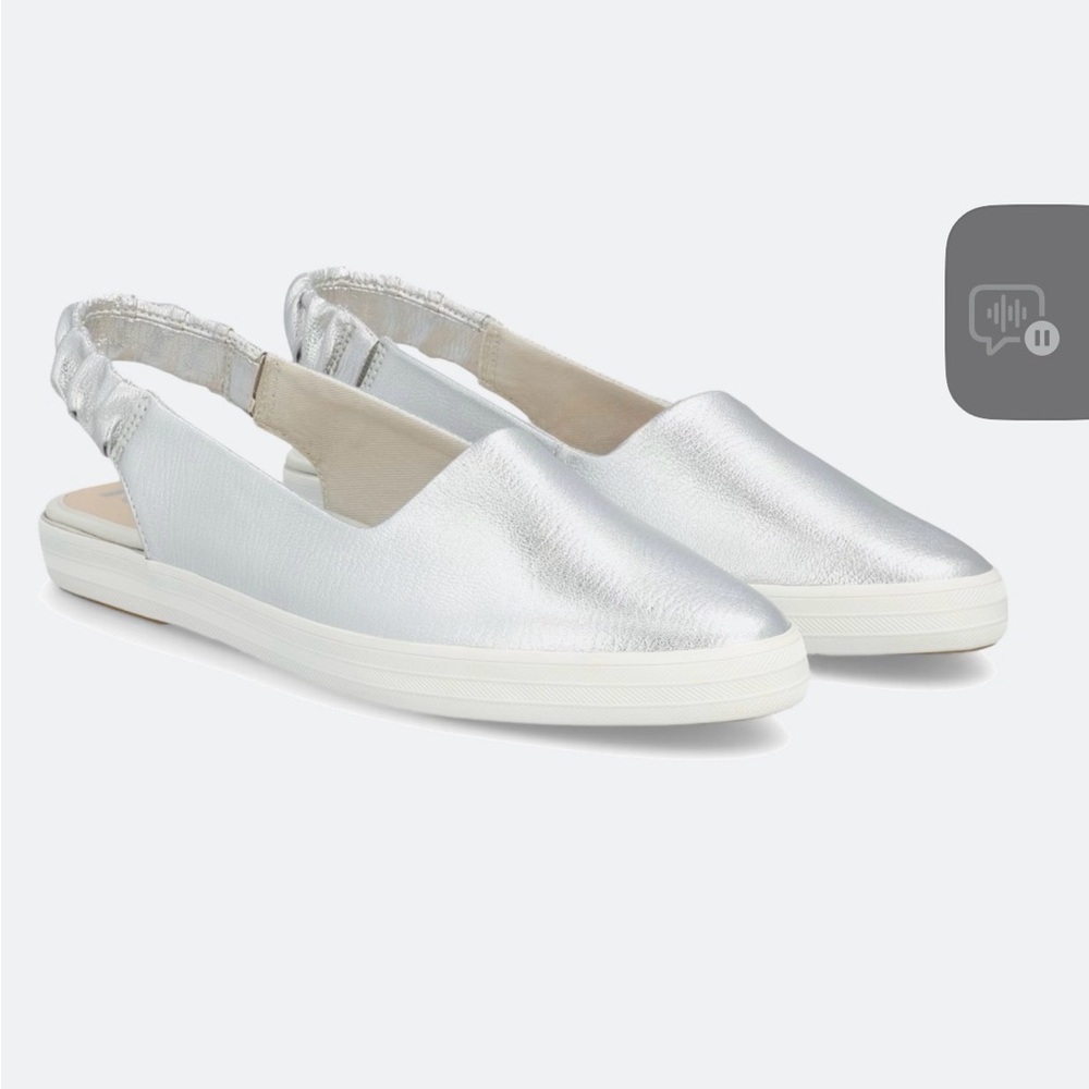 Keds Silver Metallic Point Low Slingback Slip-On Flats - NWOT